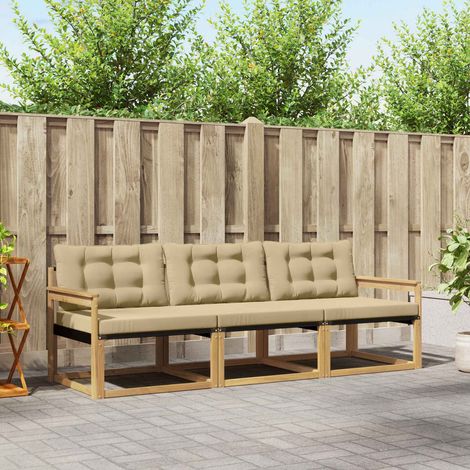 vidaXL Ensemble de canapés d'extérieur 3 pcs Blanc et Beige (1/5)