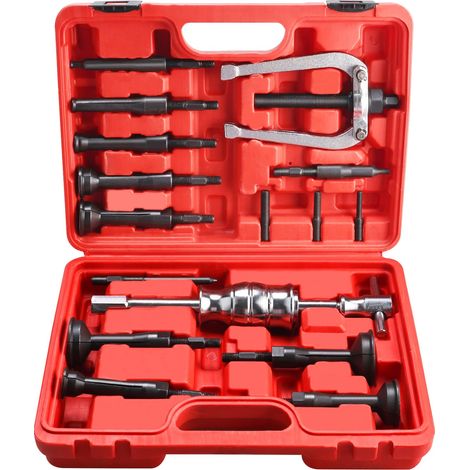 16 pièces Kit Extracteur Roulement Interieur, 8mm-58mm Arrache Roulement Interieur, Outil d'Extraction de Roulement de Trou Borgne avec Marteau Coulissant pour Voiture Camion Moto, Rouge (1/5)