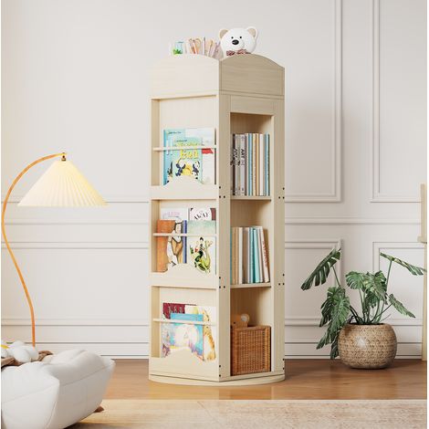 MEUBLIV Drehbares Bücherregal 63x63x142 cm Natur – 360° multifunktionaler Stauraum (1/5)