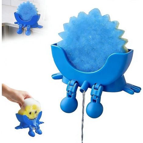 Porte-éponge autonettoyant - 15,2 x 8,6 x 6 cm - Bleu - Compatible avec Scrub Daddy - Organisateur d'évier avec système d'évacuation (1/5)