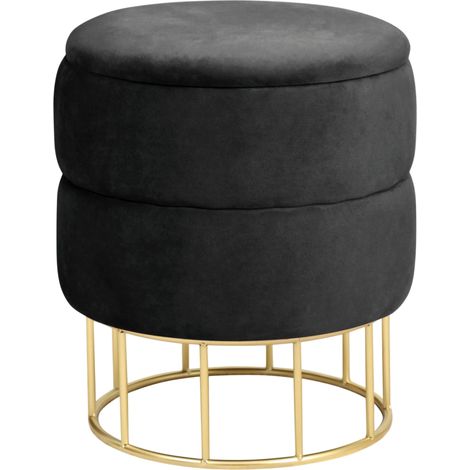 Pouf a scomparto rotonda in velluto trapuntato AKORD ELZA colore Nero (1/5)