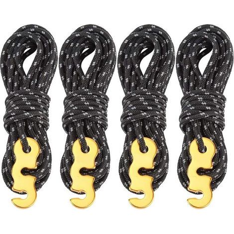 (Noir)4 Pièces Corde de Tente Réfléchissante,13 Pieds/4 Mètres Corde en Nylon avec Tendeur en Aluminium,Diamètre 3 mm Cordes,Noir (1/5)