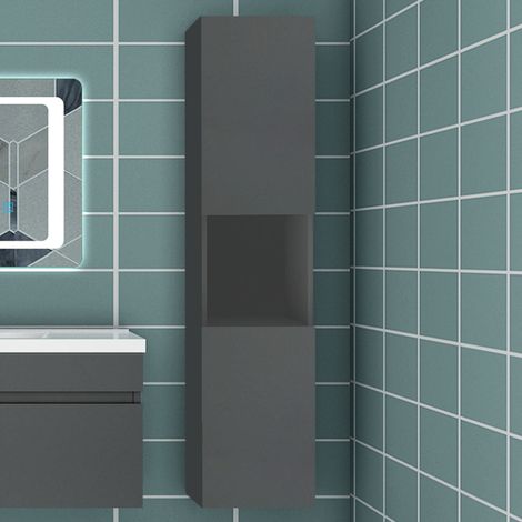 131,5cm Colonne salle de bain anthracite, Armoire haute étagère de rangement, Meuble de salle de bain