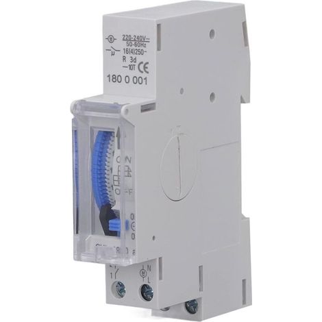 Minuterie Mécanique, AC 220-240V 24 Heures 15 Minutes 96 Segments Minuterie Analogique Top Hat Rail Minuterie pour Lampes, Chauffe Eau, Irrigation (1/4)