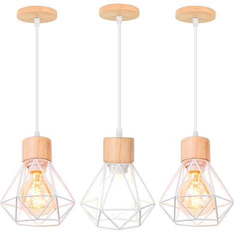 Plafones Retro Lámparas De Colgar Vintage Blanco Plafones De Interior Moderna Para Interiores Lámparas De Colgar De Madera De Metal (3PCS)