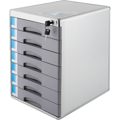 Schubladenbox aus Metall, abschließbar, 7 Fächer, DIN A4, Dokumentenbox aus Aluminiumlegierung mit Beschriftungsfeldern, robuste Organisationsbox, Dokumentenbox (1/5)
