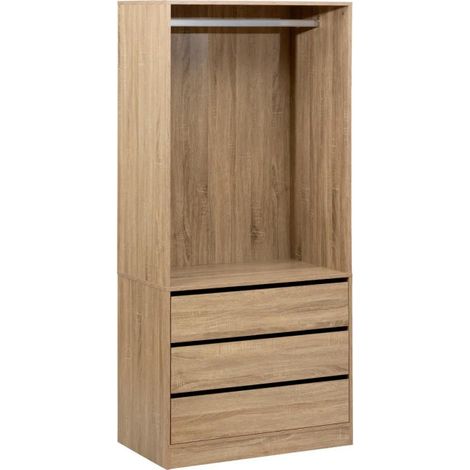 5Five Simply Smart – Armoire dressing 3 tiroirs – Dimensions L. 80 x l. 48 x H. 180 cm – Panneaux de particules – Fermeture douce – Aménagement dressing (1/5)