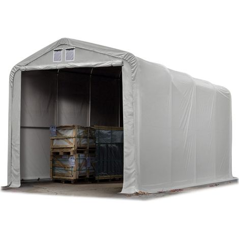 4x8m hangar TOOLPORT, porte 3,5x3,5m, toile PVC 850 N gris