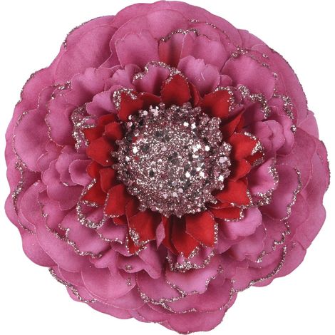 Zinnia con clip glitter D 10 cm rosa Peraga Christmas