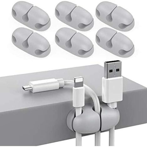 Lot de 6 attaches adhésives résistantes pour organiser les câbles USB, pour la maison, le bureau et la voiture (gris) (1/4)