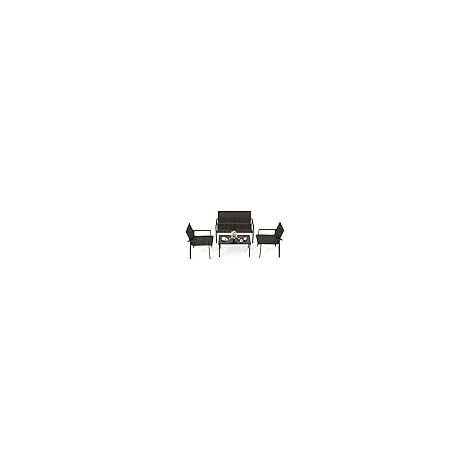 COSTWAY 4 Pezzi Set di Mobili da Giardino, Set di Tavolo e Sedie da Esterno in Intrecciato di Vimini, Set Salotto da Giardino per Balcone Giardino Terrazzo (Nero) (1/4)
