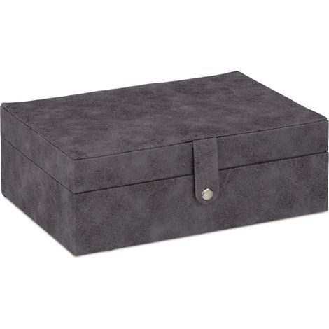 Boîte à bijoux élégante design moderne 10 x 29 x 20 cm rangement structuré en polyester crème (1/5)