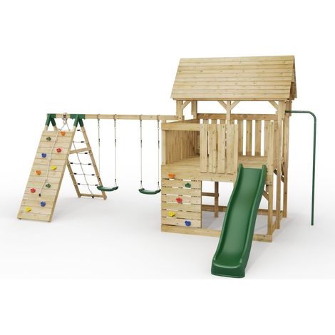 FarmPlay Hayloft Climbing Frame with Double Swing, Climbing Wall and Slide (1/5)