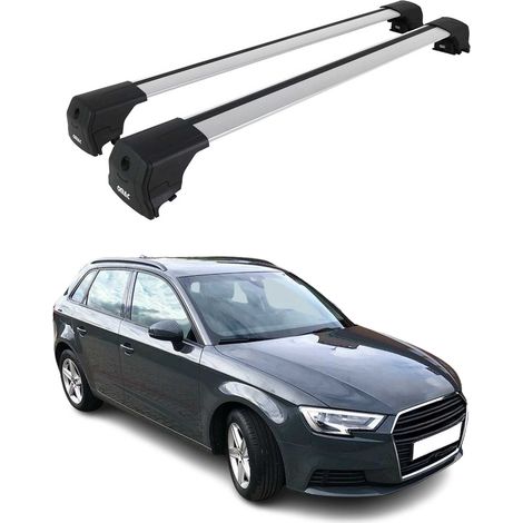 OMAC Barres de toit en aluminium pour Audi A3 8V Sportback 2012-2020 – City Crash – ISO/PAS 11154:2006 – Antivol inclus – Charge max 75 kg – 2 barres Argent (1/4)