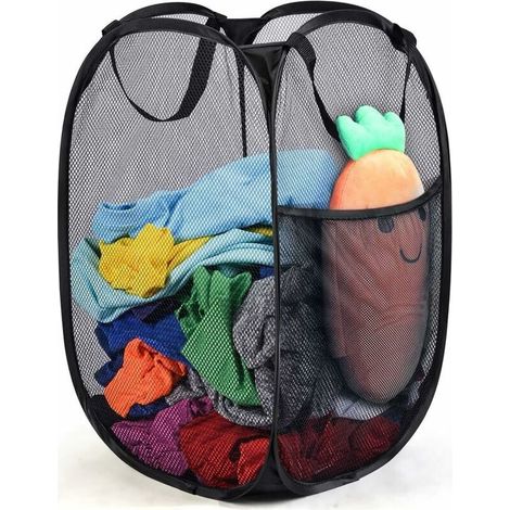 Sac Panier à Linge Sale Pliable - Paniere Rangement Corbeille a Linge avec Poignée 60 x 34 x 34 cm (Noir) (1/5)