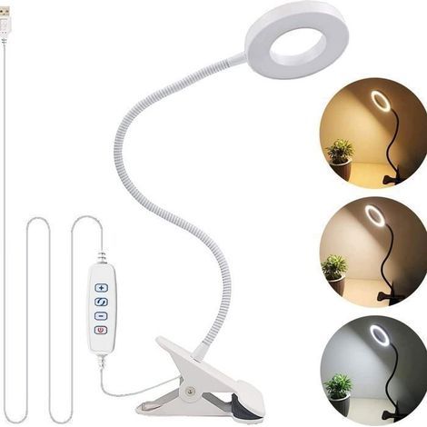 Schreibtischlampe, Leselampe mit 3 Modi und 10 Dimmstufen, 40 cm Klemmleuchte für Büro und Zuhause, Weiß (1/5)