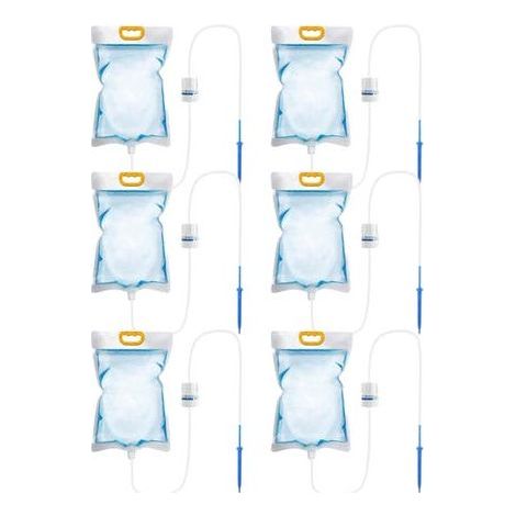 A set of six 3.5 litre drip irrigation bags with an adjustable control valve switch. (1/5)