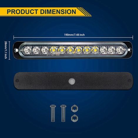 Spezifikationen (schwarz): Blau + Weiß + Blau Material: Aluminium 12 LED-Seitenleuchten mit Blinklicht und Warnleuchten (1/4)