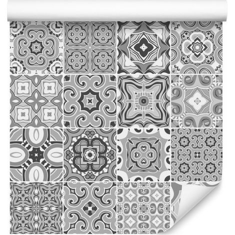 Papel pintado decorativo de mosaico en tonos grises 50x1000 cm (1/5)