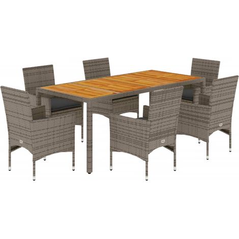 Maison Exclusive - Set Pranzo da Giardino 7pz con Cuscini Polyrattan Acacia Grigio