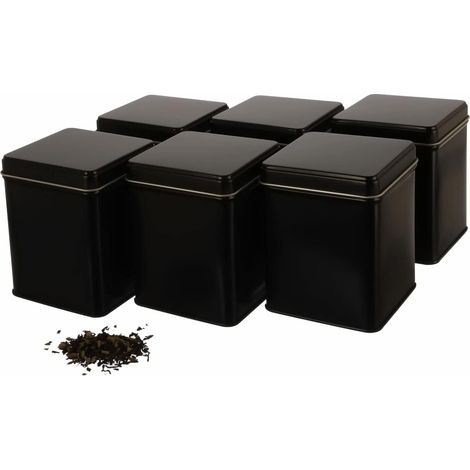 6 barattoli quadrati classici per conservare tè o caffè, impilabili, con 6 etichette incluse, a prova di aroma, in metallo, per 140 g di Earl Grey/pezzo  9,8 x 7,6 x 7,6 cm (A, L, P)  ideali come bara