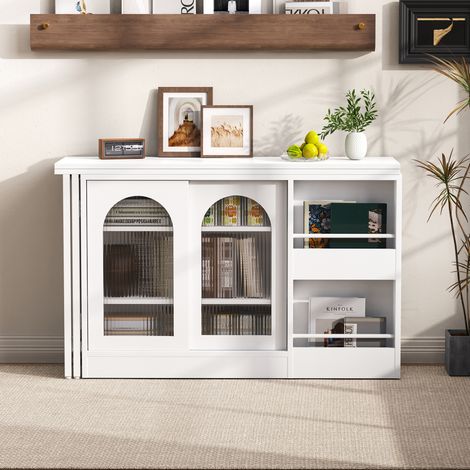 MEUBLIV Table bar extensible blanche 121,5x40 cm avec rangement pivotant 360° (1/5)