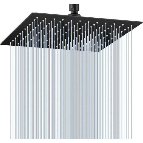 30cm Regenduschkopf Schwarz, Edelstahl, Wassersparend, Anti-Kalk-Düsen (1/5)