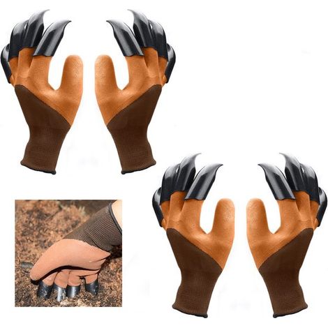 Guantes de jardinería con garras (paquete de 2), Guantes, Impermeables y transpirables, Antideslizantes y suaves, patio, Marrón (1/5)