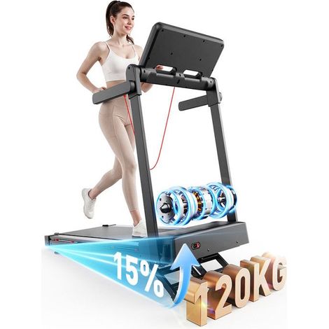 Laufband, automatische Steigung 15%, Geschwindigkeit 1-12 km/h, Motor 3.0HP, Bluetooth-Anwendung, Herzfrequenzanzeige (1/5)