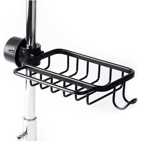 LaBlanc – Wasserhahn-Schwammhalter mit Haken, Aluminiumkorb, Aufbewahrungsregal für die Küchenspüle, Duschablage, Seifen- oder Shampoo-Ablage (Schwarz-Upgrade)