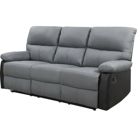 Habitat Et Jardin – Canapé relax 3 places – Dimensions 197 x 89 x 103 cm – Revêtement tissu et PVC – Mécanisme inclinable – Noir/Gris foncé