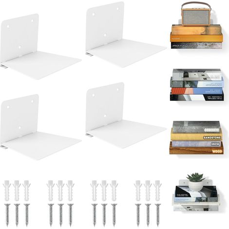 Étagère Flottantes pour Livres, Étagères Invisibles Murale Livre, Bibliotheque Murale en Métal pour la Décoration de la Chambre à Coucher, du Bureau et de la Maison, Lot de 4, Blanc (1/5)