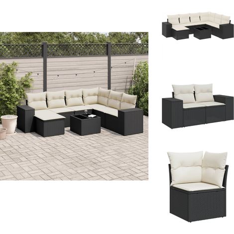 Salon de jardin 8 pcs avec coussins noir résine tressée - Salon De Jardin - Meuble De Jardin - Set Salon De Jardin - Résine Tressée - Rotin Synthétique (1/5)