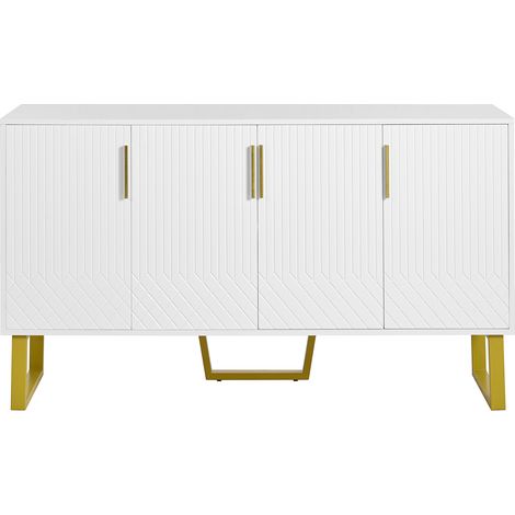 Credenza bianca lucida a 4 ante con gambe e maniglie metalliche 140x40x80 cm HOMVRA (1/5)