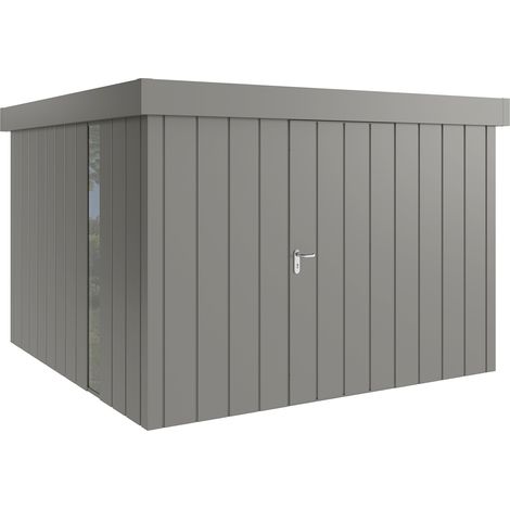 Hörmann Metall-Gerätehaus "Juno" mit Flachdach, JFD14 - Modern, 310 x 310 cm (B x T), graualuminium, mit bodentiefem Fenster, 1-flüglige Tür, Anschlag rechts (1/5)