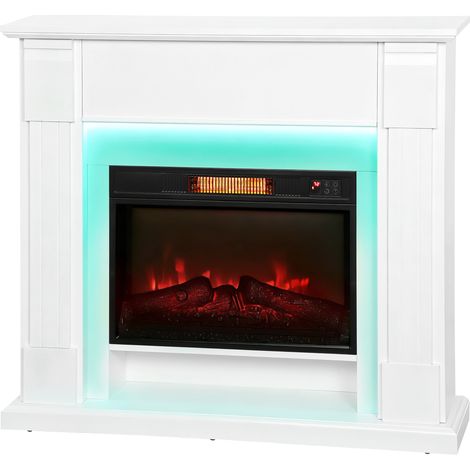 Cheminée 3D 1800W flamme Minuterie RGB Thermostat électrique encastrée bande lumineuse LED à effet de, blanc (1/5)