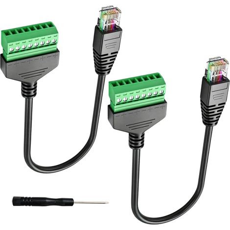 Adaptador RJ45 a terminal de 8 pines (paquete de 2), conector RJ45 8P 8C macho a conector hembra de 8 pines, cable de extensión Ethernet para AV CCTV UTP DVR Cat5 Cat6 Cat7 Cat5e (1/5)