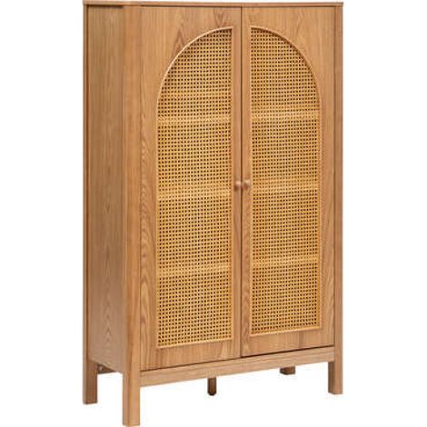 Pegane – Meuble de rangement en bois MDF naturel 92,5x40x150,5 cm – 2 portes – Pour espaces de rangement optimisés