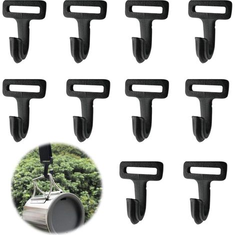 Ganci per tende da esterno in plastica, ganci per pali, ganci per corde, fibbia per tenda, gancio per telone per tenda, ganci multifunzionali per campeggio, neri, 10 pezzi