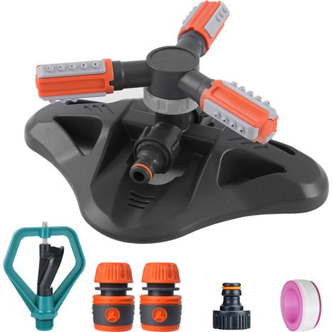 Aspersor de jardín automático de 3 brazos con rotación de 360° para riego de jardines.