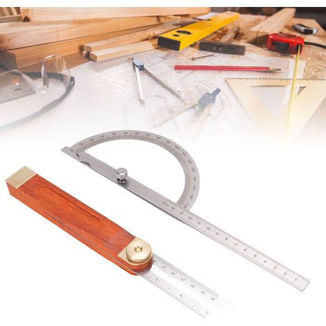 Juego de herramientas profesionales para medir ángulos con regla deslizante de acero inoxidable, mango de madera y componente de bronce – transportador giratorio de 360° (juego de 2 piezas) (1/5)
