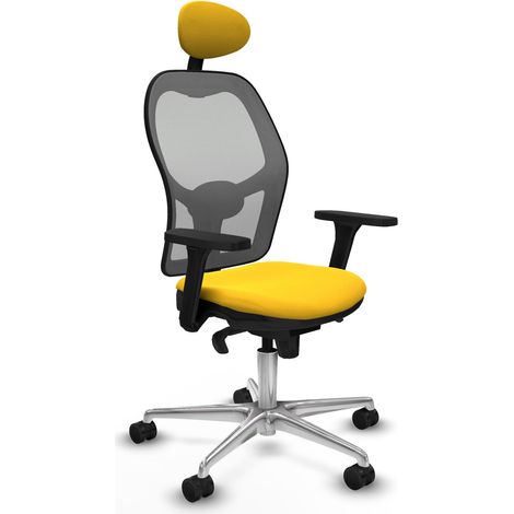 Jorquera sincro malla gris similpiel amarillo brazos 3D base aluminio cabecero fijo ruedas 65mm nailon (1/5)
