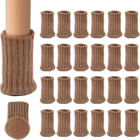 Tricoté Table Chaise Jambe Chaussettes élastique Chaise Meubles Chaussettes Définit Wood protecteurs de Sol pour Pieds de Meubles, Marron Clair, 24 Pack (1/5)