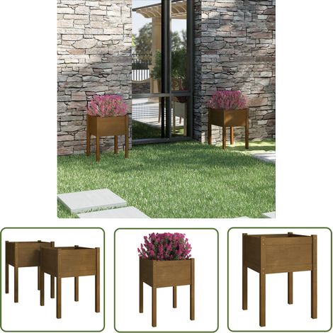 The Living Store Jardinières 2 pcs Marron miel 50x50x70 cm Bois de pin massif - Jardiniere En Bois - Pot De Fleurs Exterieur - Bac A Fleurs - Lit Surélevé - Décoration Jardin (1/5)