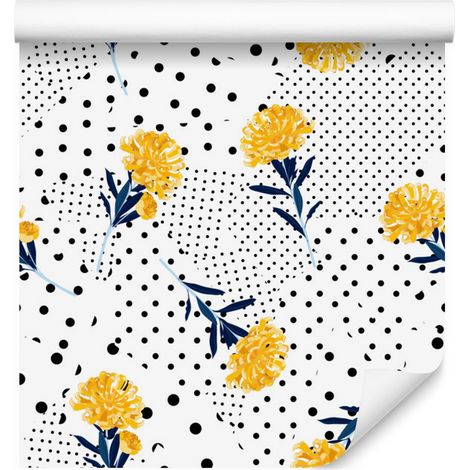 Papel pintado de flores y lunares para salón y dormitorio, 50x1000 cm. (1/5)