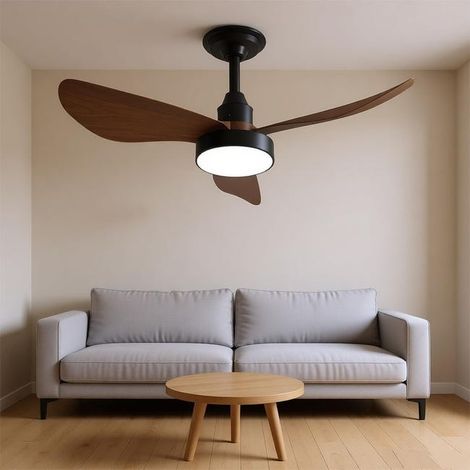 Ventilateur de plafond encastré avec éclairage, idéal pour les chambres et les salons, avec télécommande, couleur noyer. 82 cm (1/5)