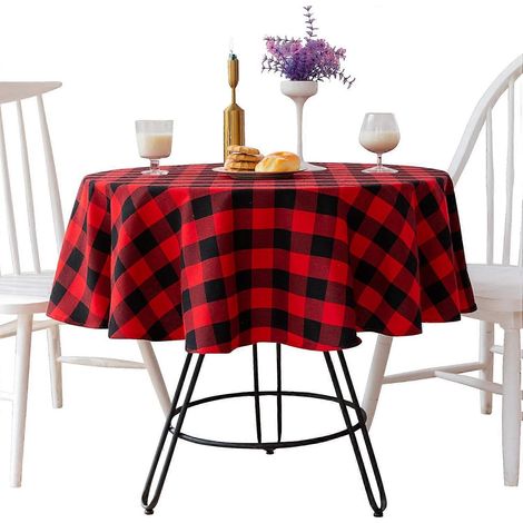 Nappe ronde à carreaux Buffalo de 140 cm (55 pouces) pour décoration de Noël (rouge et noir, ronde 140 cm / 55 pouces) (ROUGE) (1/5)