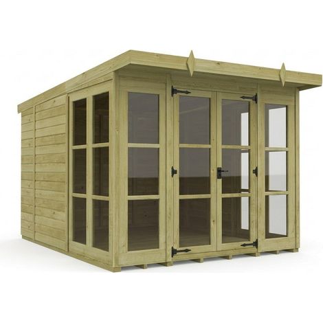 8ft x 10ft Georgian Pent Summer House - Pressure Treated Timber - L244 x W305 x H210 cm - Natural