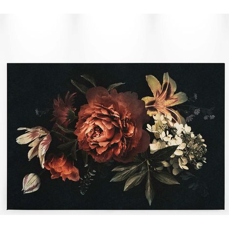 Tableau baroque fleuri fond noir | Tableau fleur multicolore pour salon élégant | Tableau sur toile idéal chambre adulte 0,9 x 0,6 m (1/5)