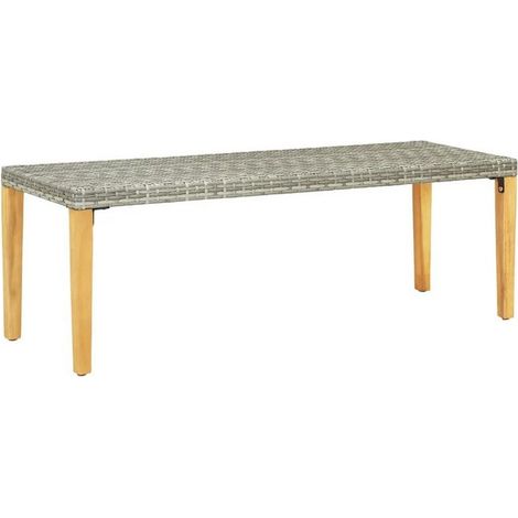 Banc de jardin résine tressée grise et pieds acacia Lakt 80cm (1/3)